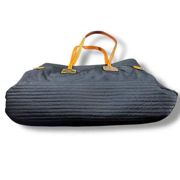 Dooney & Bourke Black Nylon Victoria Tote Brown Leather Trim Shoulder Bag - Picture 3 of 9